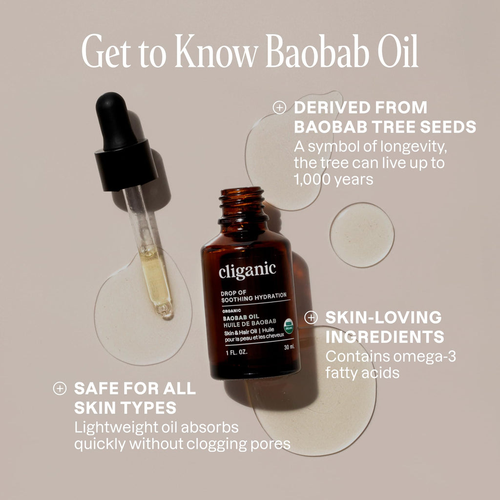 Cliganic Organic Baobab Oil, 100% Pure - For Face & Hair | Natural Cold Pressed Unrefined