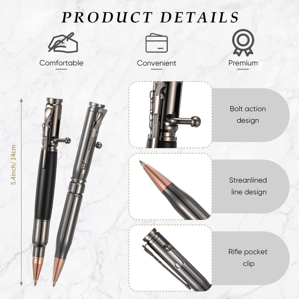 Crtiin 3 Sets Bolt Bullet Pens for Men, Wood Gray Black