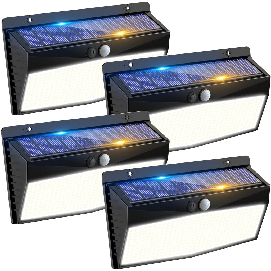 4 Pack 368 LED Solar Motion Sensor Lights Outdoor, Solar Fence Lights with 3 Lighting Modes, Solar Powered Security Lights Waterproof for Outside Yard Wall Garden Backyard Step Garage