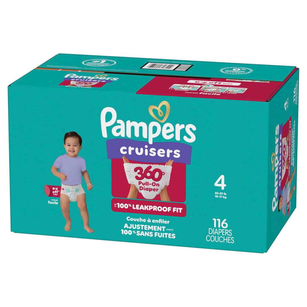 Pampers Diapers - Cruisers 360 - Size 4, 116 Count, up to 100% Leakproof Pull-On Diaper for Active Babies