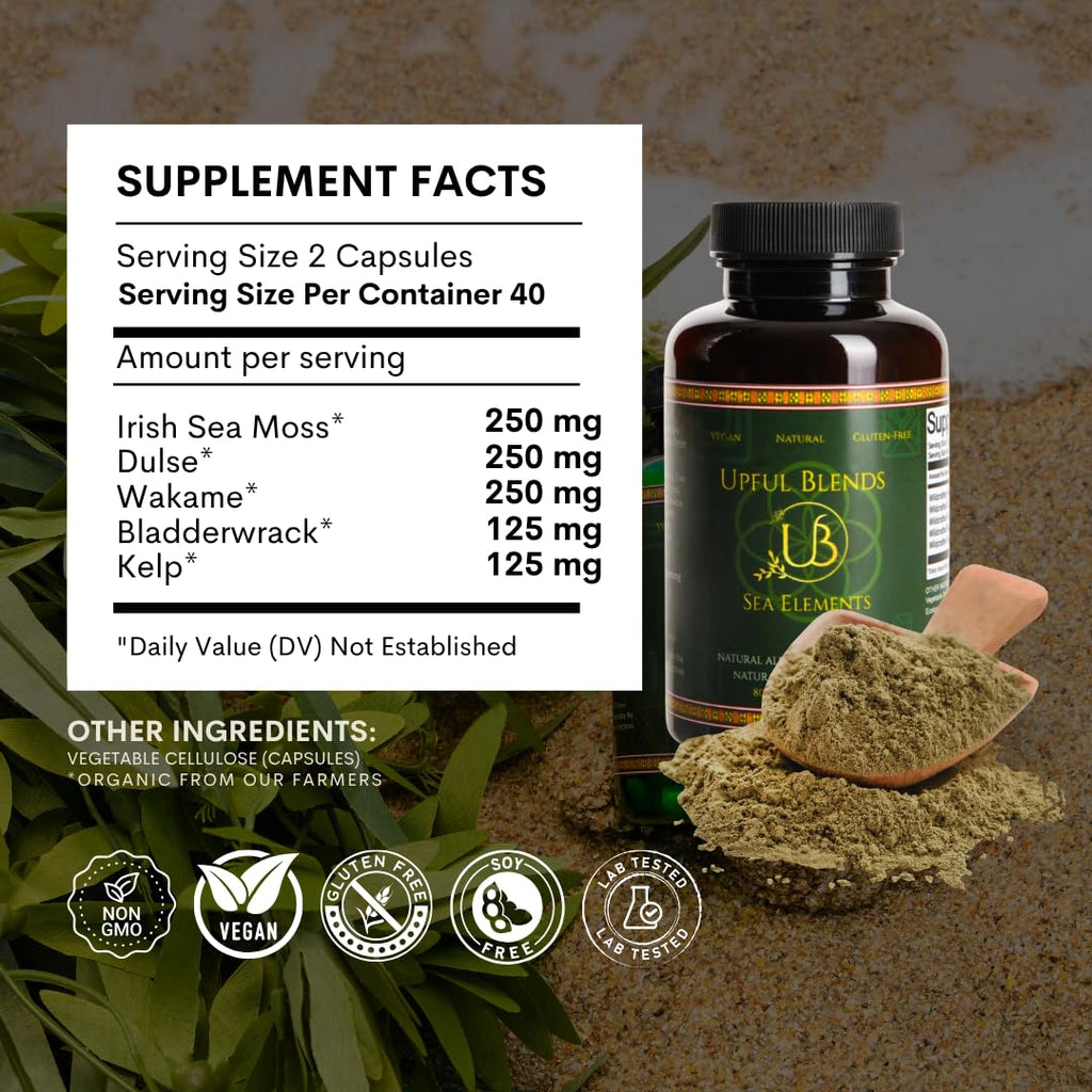 Upful Blends® Sea Elements | Ultimate Sea Veggie Multivitamin | Irish Moss, Kelp, Wakame, Dulse | Supports Skin, Gut Health, and Brain Function | Natural, Vegan, Non-GMO (80 ct)