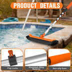 LAANPOLE Pool Brush with Pole, 16FT Heavy Duty Telescopic Pool Pole with 18" Pool Brush, Swimming Pool Scrubber Brush Head for Cleaning Walls, Tiles & Floors