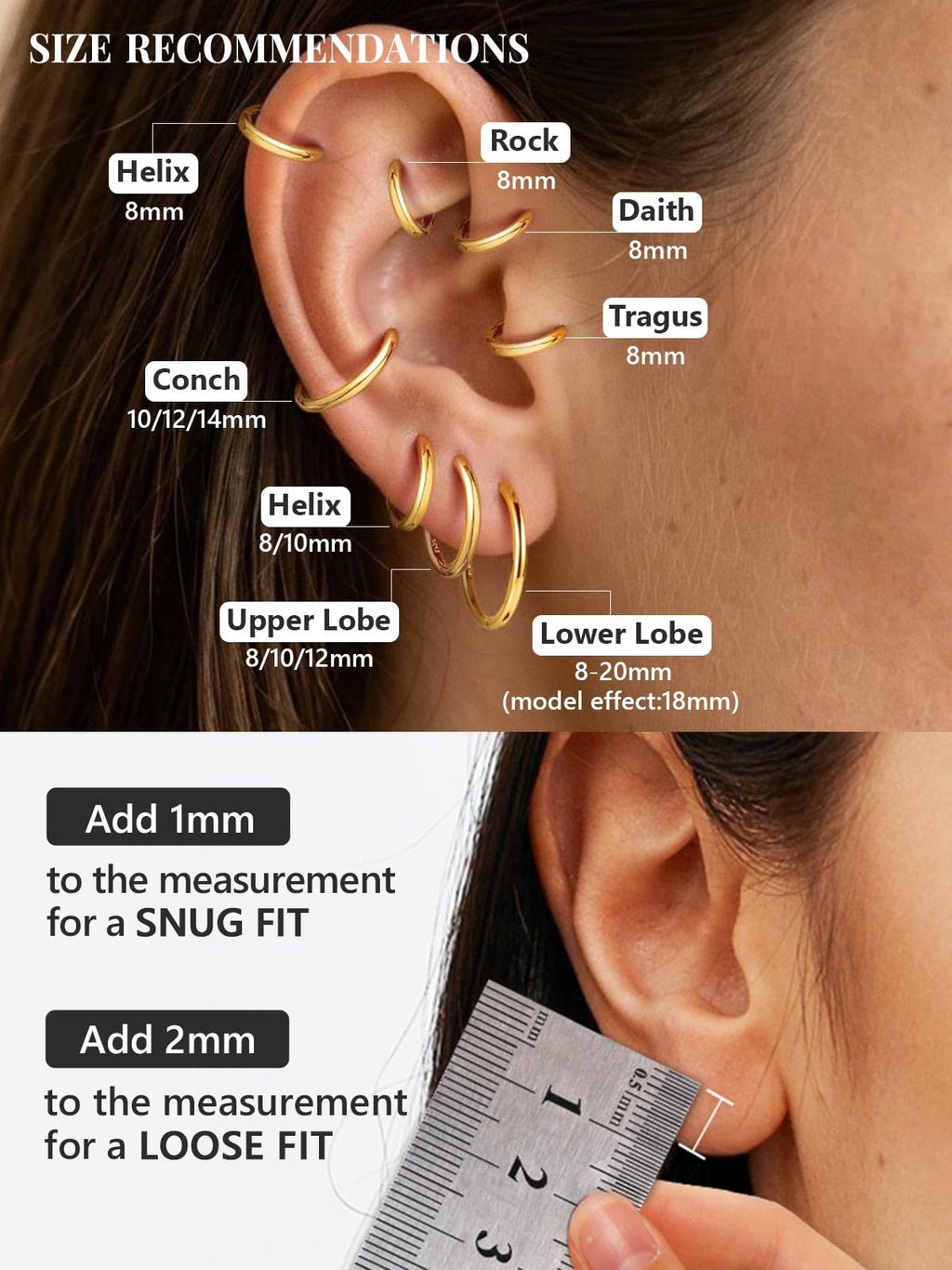 Silvora Gold Huggie Earrings for Women, 10MM Small Gold Hoops with 925 Sterling Silver Posts, Hypoallergenic Cartilage Earrings for Sensitive Ears