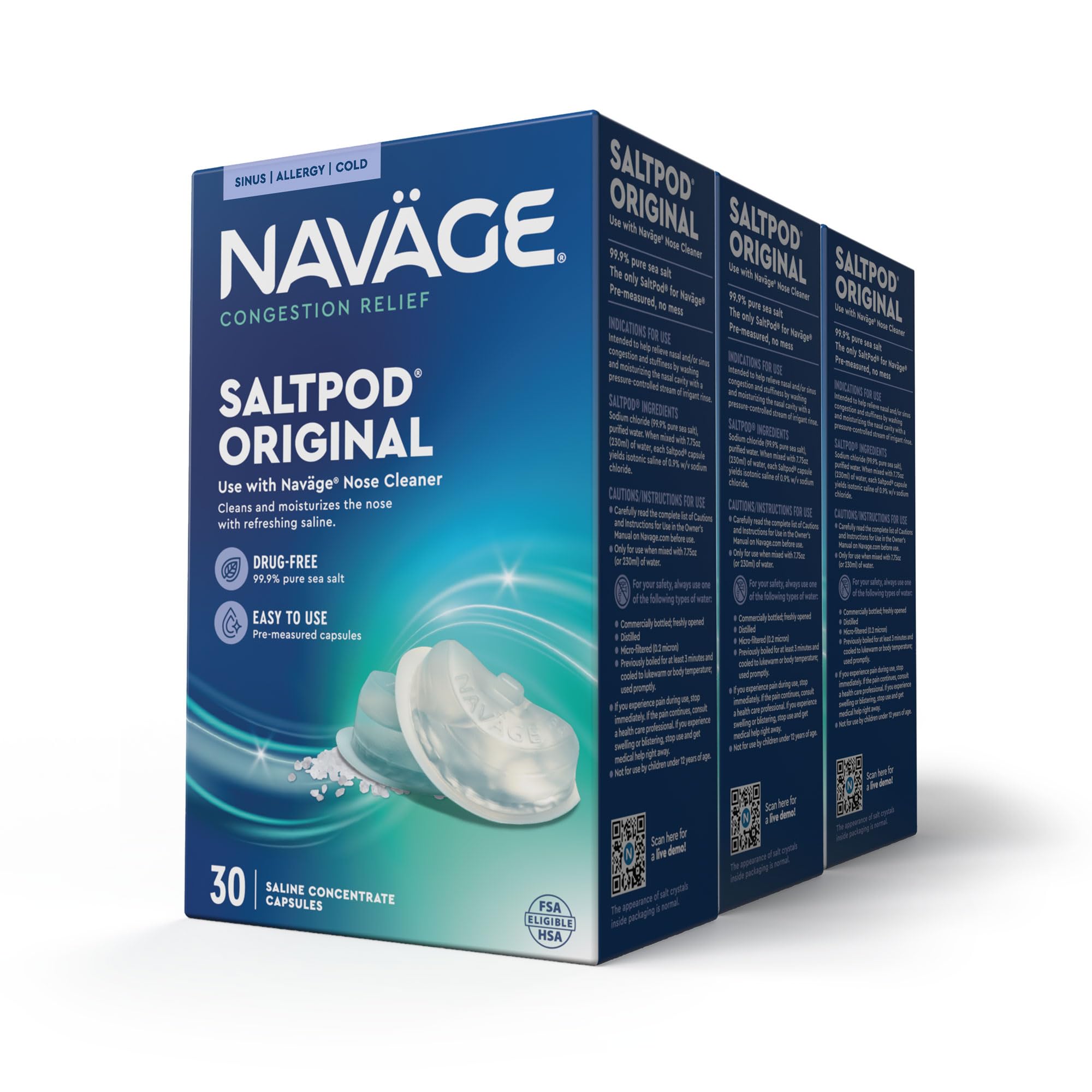 Navage® Salt Pods Refills (90 SaltPods) - Pre-Measured Saline Nasal Original Pods, Clear Mucus, Irritants & Allergens for Breathable, Comfortable Sinuses - Designed Nasal Irrigation System