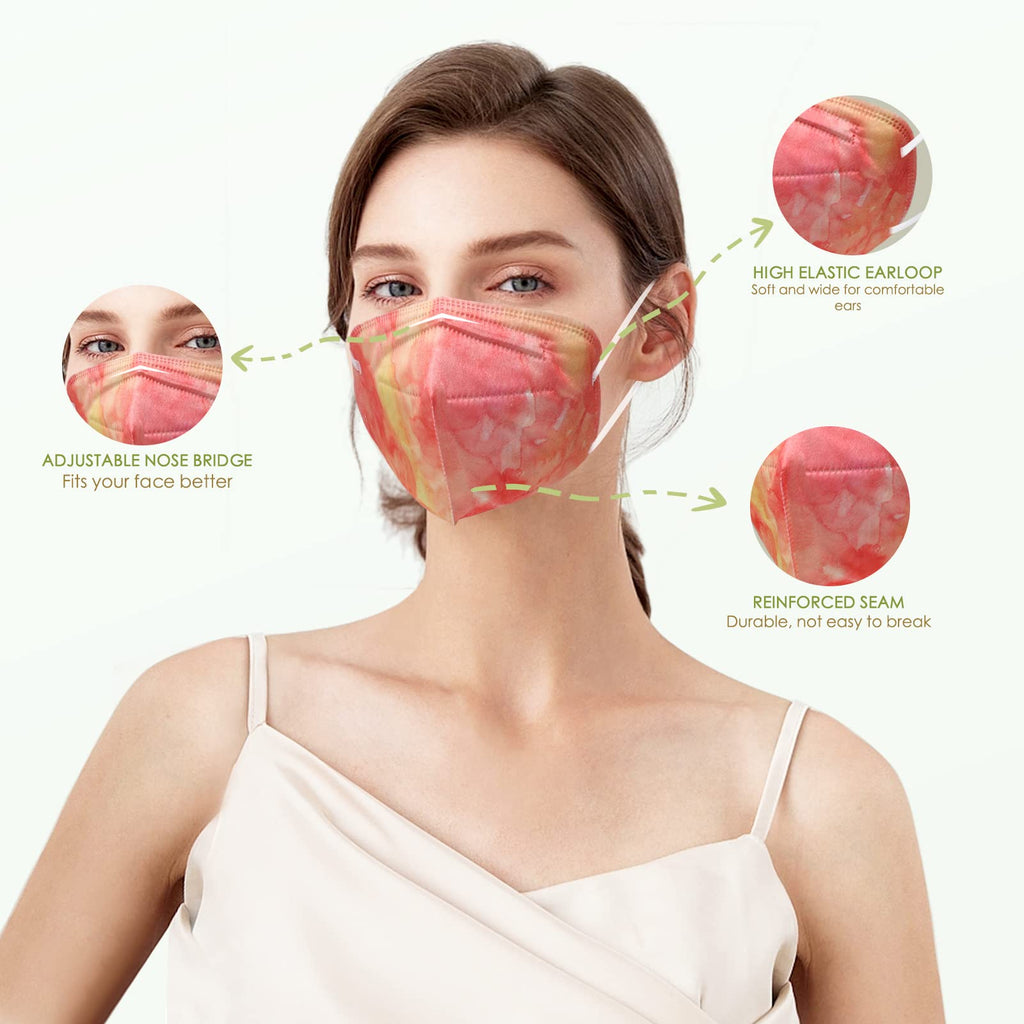 Wecolor KN95 Face Masks 50 Pack 5-Ply Breathable Safety Respirator Multicolor Cup Dust Disposable KN95 Mask