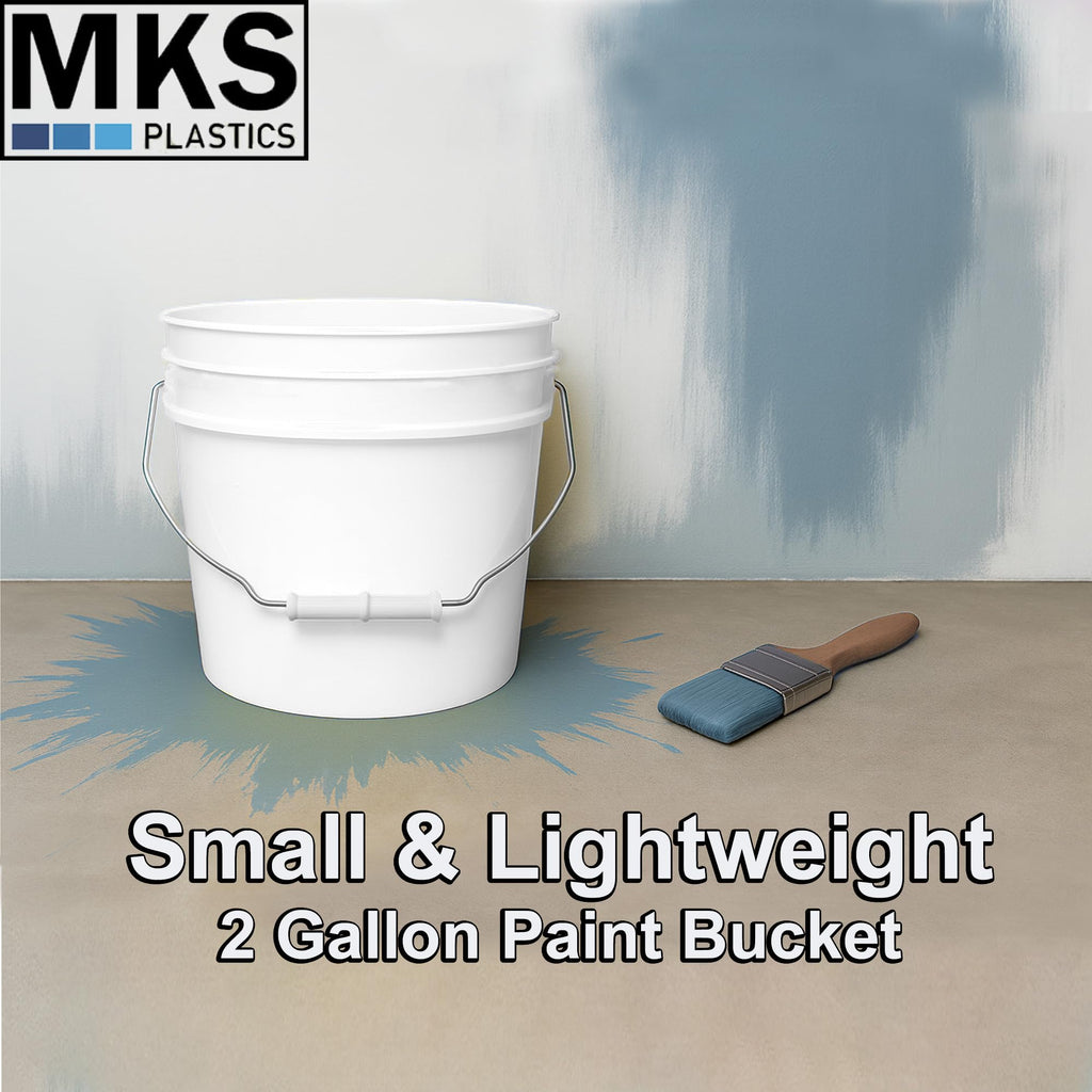 MKS Plastics 2-Gallon Bucket with Airtight Lid – Made in USA, Food Grade BPA Free Plastic, Heavy Duty Multi-Use, Metal Handle with Grip, Stackable Storage – White, 10 Pack