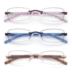 LOVIVY 3 Pack Rimless Reading Glasses for Women Blue Light Blocking Readers Tinted Edge Spring Hinge Pattern Print Arm Eyeglasses Mix 2.25