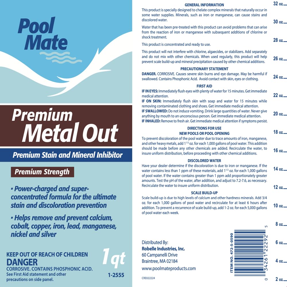 Pool Mate 1-Quart 4-Pack Premium Metal Out Stain and Mineral Inhibitor, Pool Metal Remover, Stain Remover, Made in USA