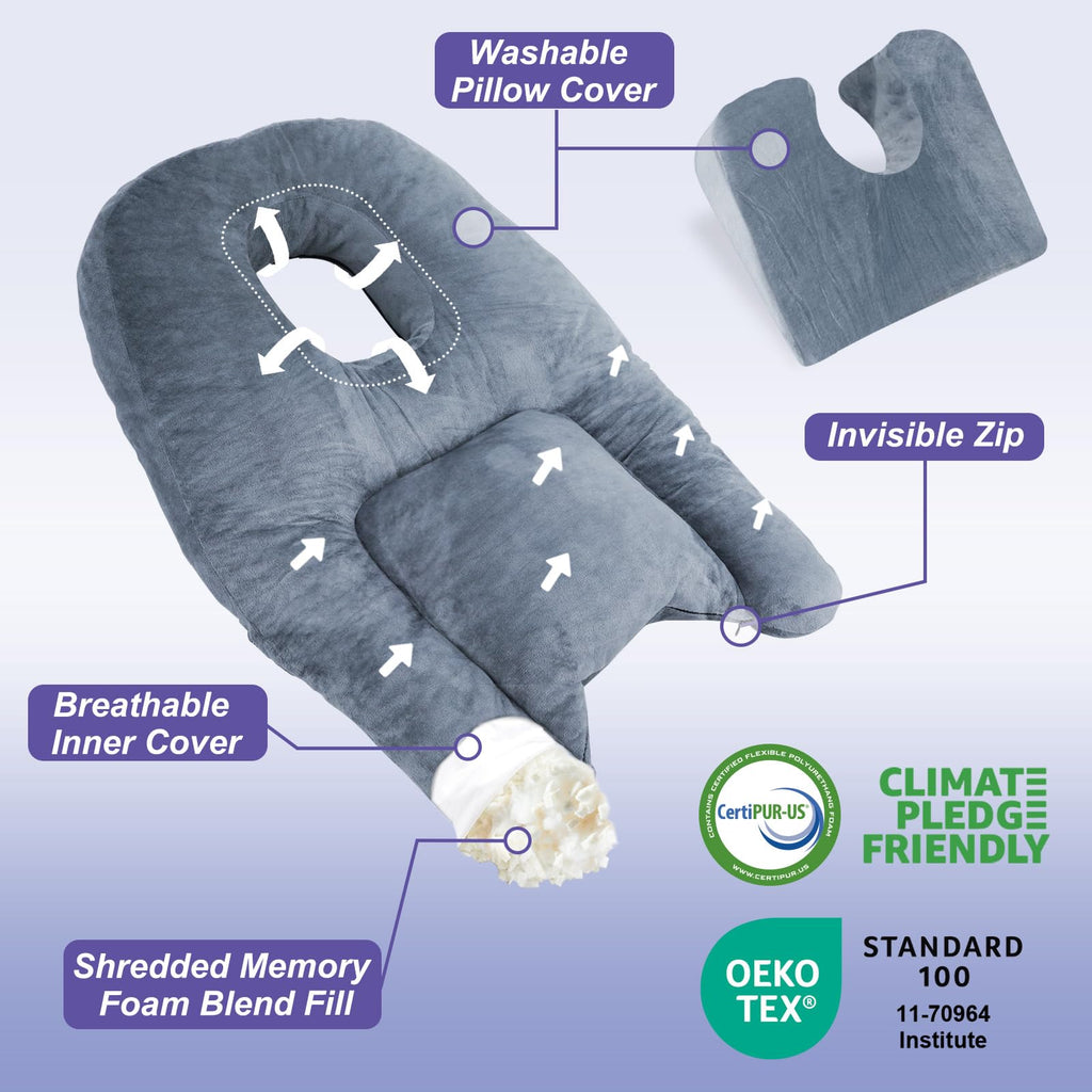 HOMCA Face Down Pillow After BBL or Eye Surgery - Home Massage Pillow Stomach Sleeping Face Down for Bed with CertiPUR-US Certified Memory Foam and Removable Cover