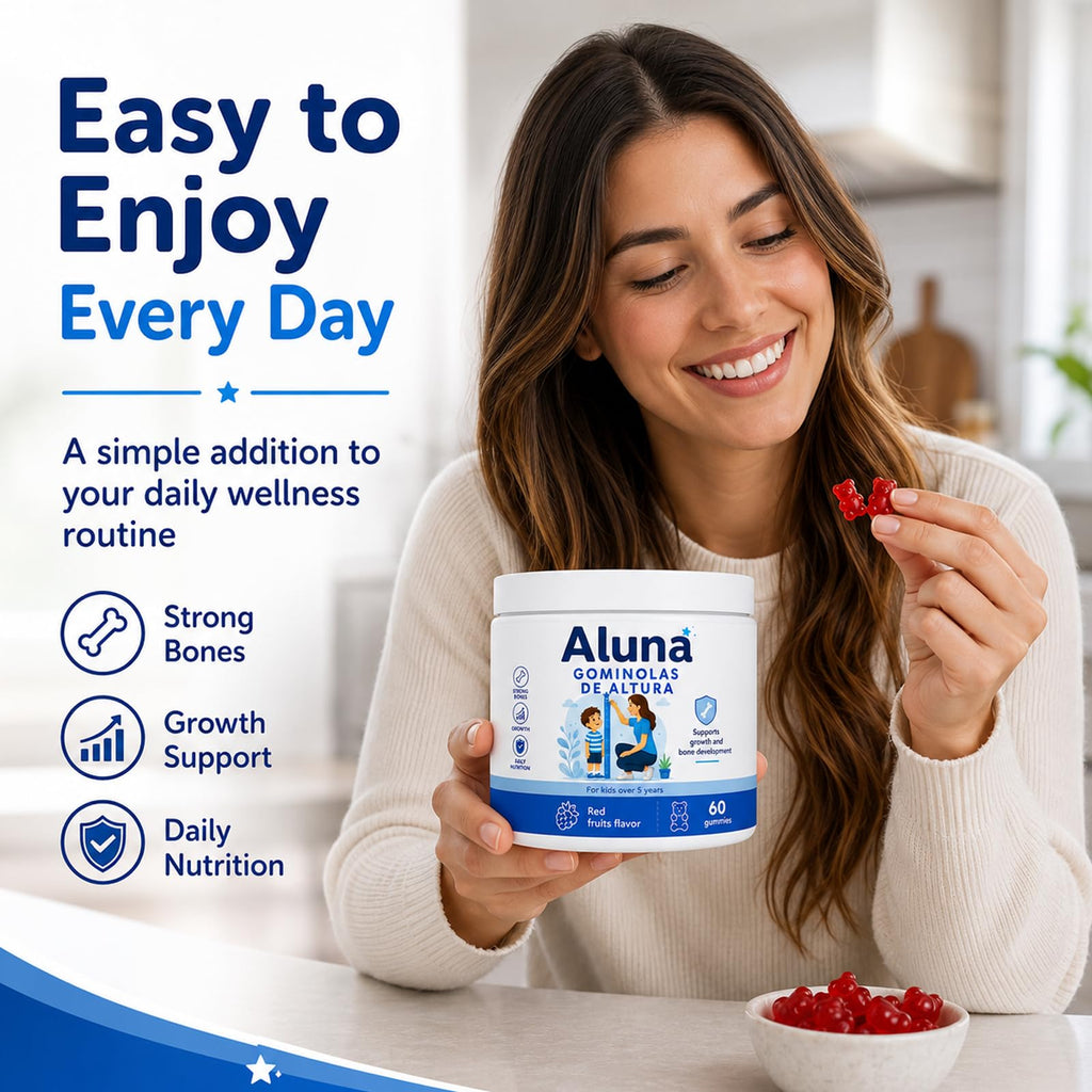 Aluna Gomitas De Crecimiento De Altura, Growth Gummies, Red Berry Flavor, Vitaminas, 60 Gummies