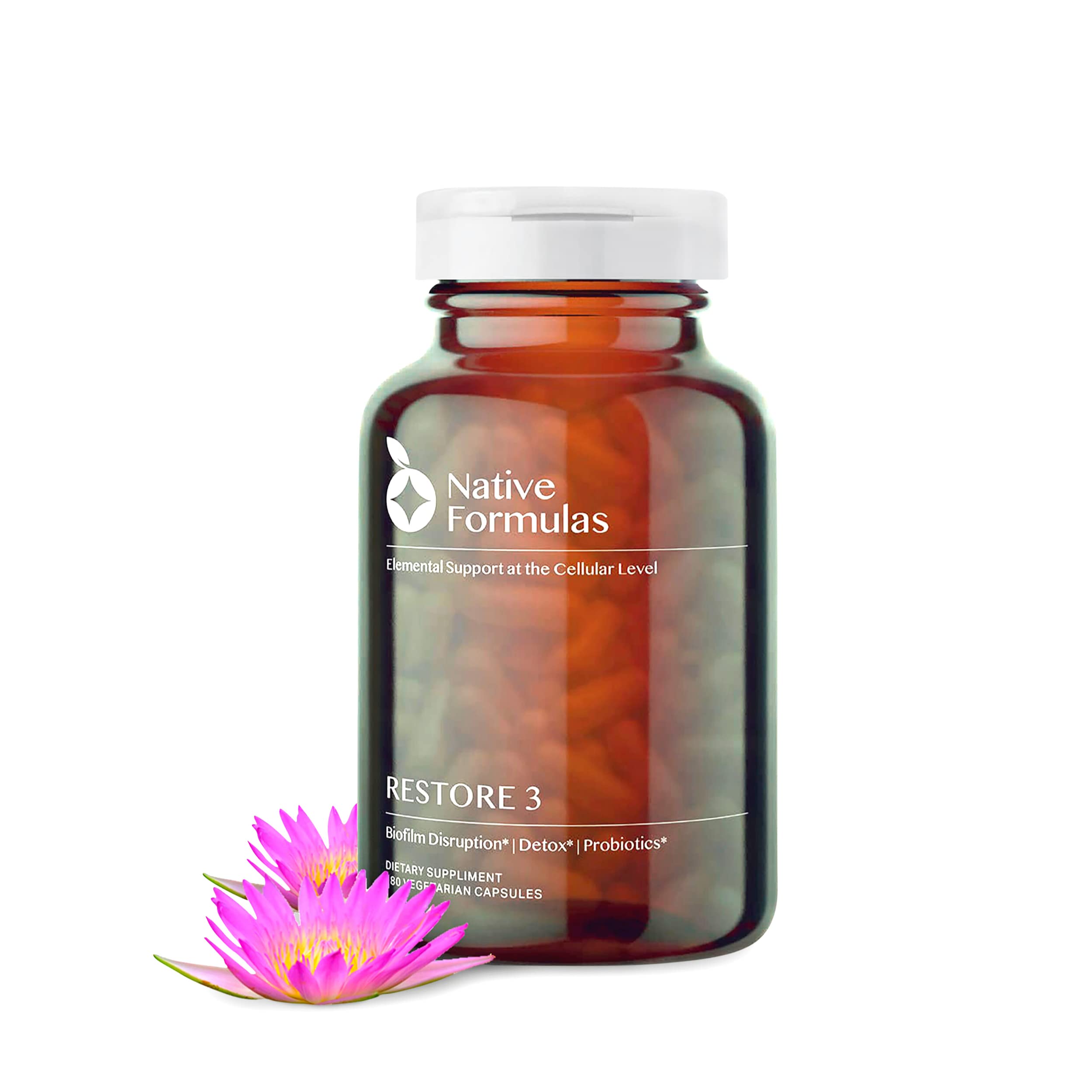 Native Formulas Restore 3 Proteolytic Enzyme & Spore Probiotic Blend Supplement - 60 Capsules - Advanced Biofilm Disruption Aid - Support GI Health, Fibromyalgia, Gut Flora, Muscle