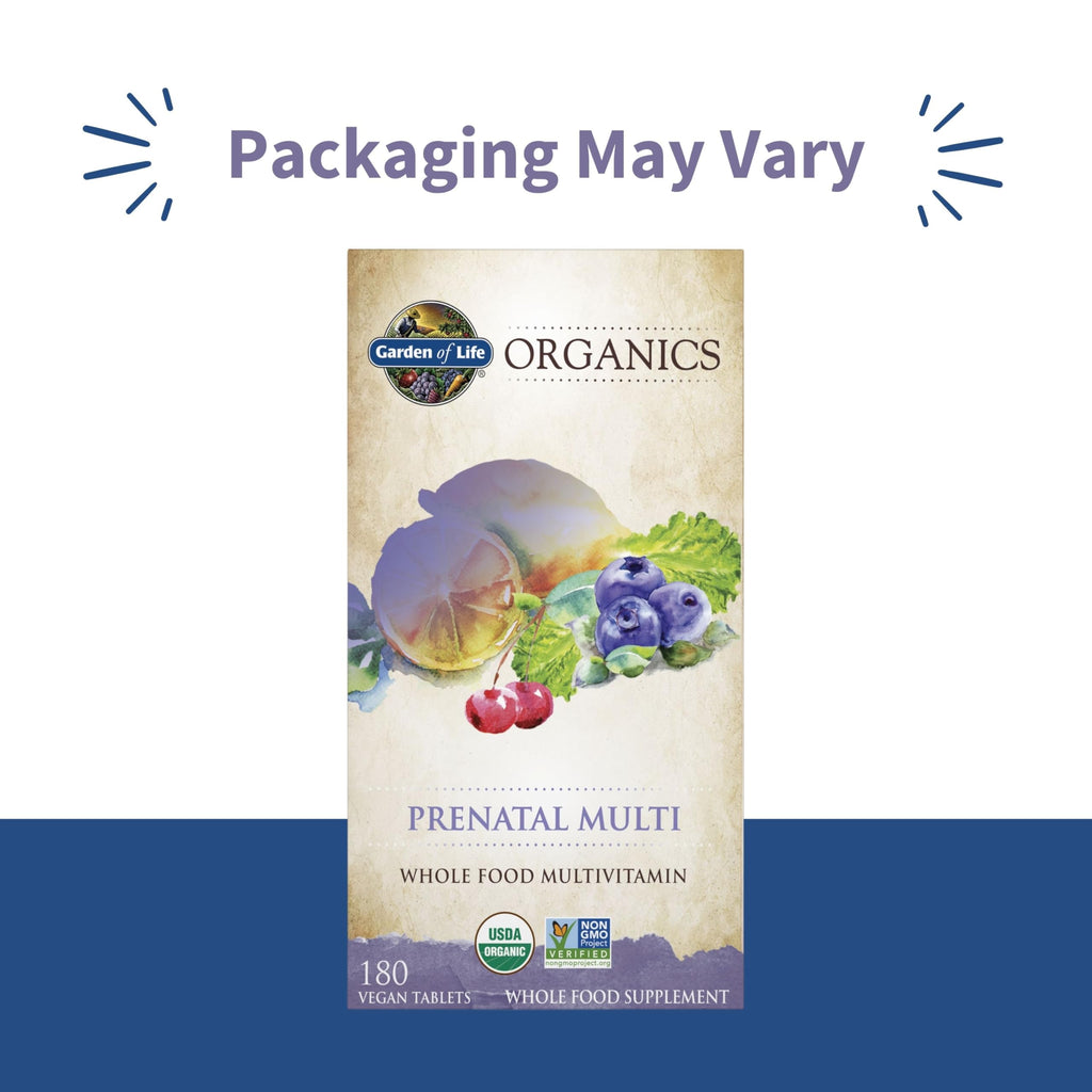 Garden of Life Organics Women’s Prenatal Multivitamin with Vitamin D3, B6, B12, C & Iron, Folate for Energy & Healthy Fetal Development – Organic, Non-GMO, Gluten-Free, Vegan, 60 Day Supply