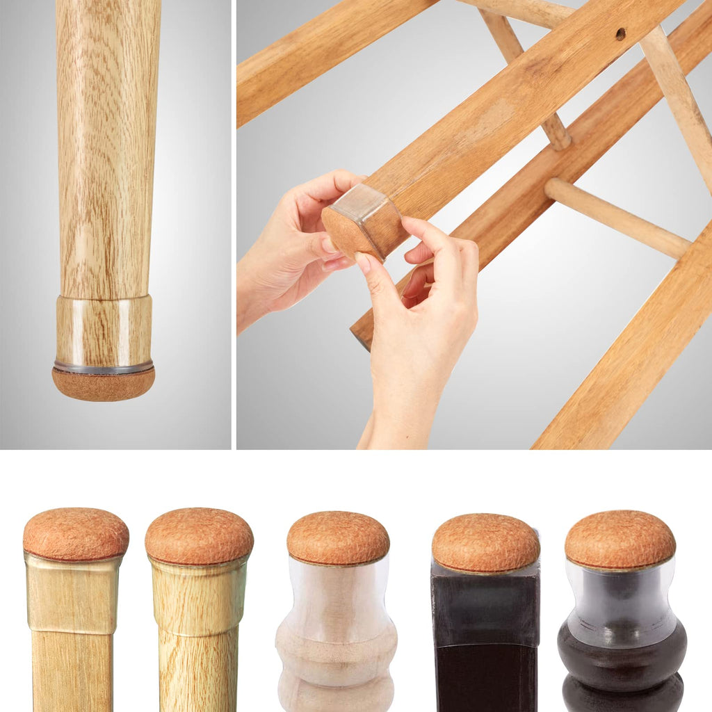 16 Pack Chair Leg Floor Protectors for Hardwood Floors, Round Rubber Furniture Sliders, 360°Felt Pad Bottom Wrapped Thickening Silicone Furniture Legs Caps Covers(Square,Clear-Brown-M)