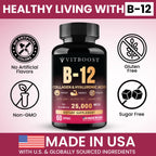 B12 with Hyaluronic Acid, Collagen and Folate – 25000 mcg B12 Complex | Maximize Absorption & Energy | Gluten Free USA Made, B1, B2, B3, B6, B7, B12 vitamins 5000 mcg Methylcobalamin - 60 Capsules
