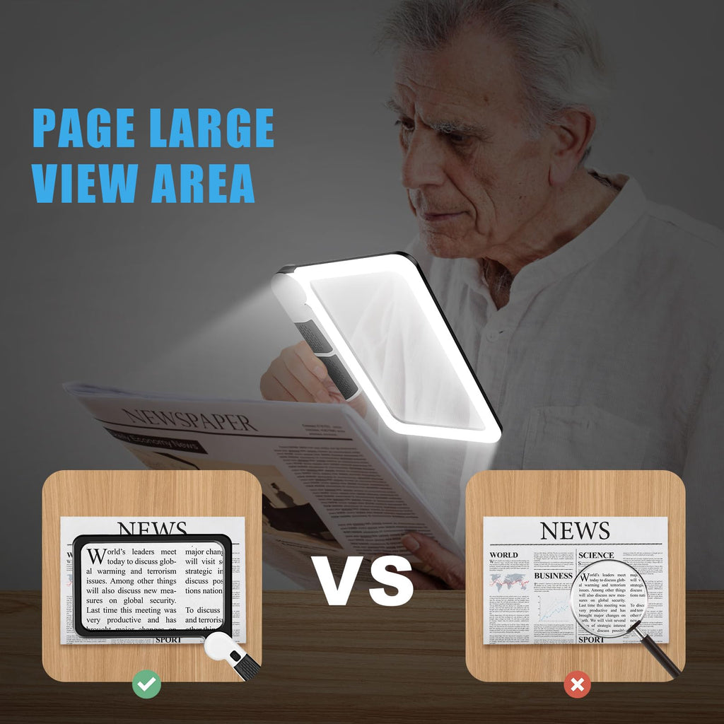 5X Handheld Magnifier for Page Reading - Large Folding Lighted Magnifier with 48 LED Lights (3Modes), Rectangular Handhold Magnify Lens Gifts for Reading Small Prints, Low Vision, Seniors