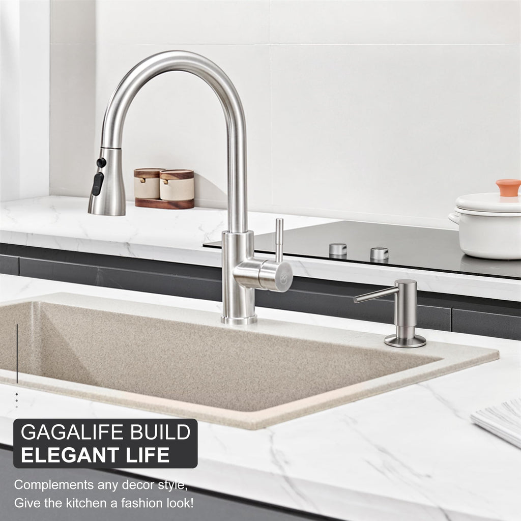 GAGALIFE Kitchen Sink Soap Dispenser - Sink Soap Dispenser Pump with 40" Silicone Extension Tube Kit (Brushed Nickel), Say Goodbye to Frequent Refills G026BN
