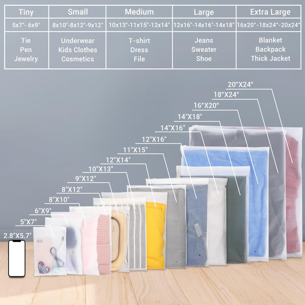 Svaldo Clothes Packaging Bags for Shipping, 100 Count 10x13 inch Frosted Zipper Plastic Bags for Clothing, Clear Apparel Bag for T-Shirt, Shirt, Document, 3 Mil, with Vent Holes