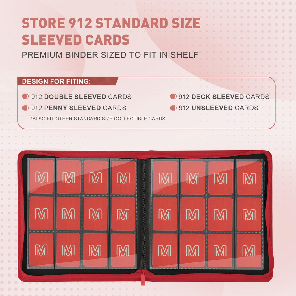 Premium Card Binder 12 Pocket for 720 Pockets Trading Card Binder, PU Zipper Card Collection Album, Sturdy Side-Loading Card Book Holder for MTG, TCG, Game Cards, Sports Cards