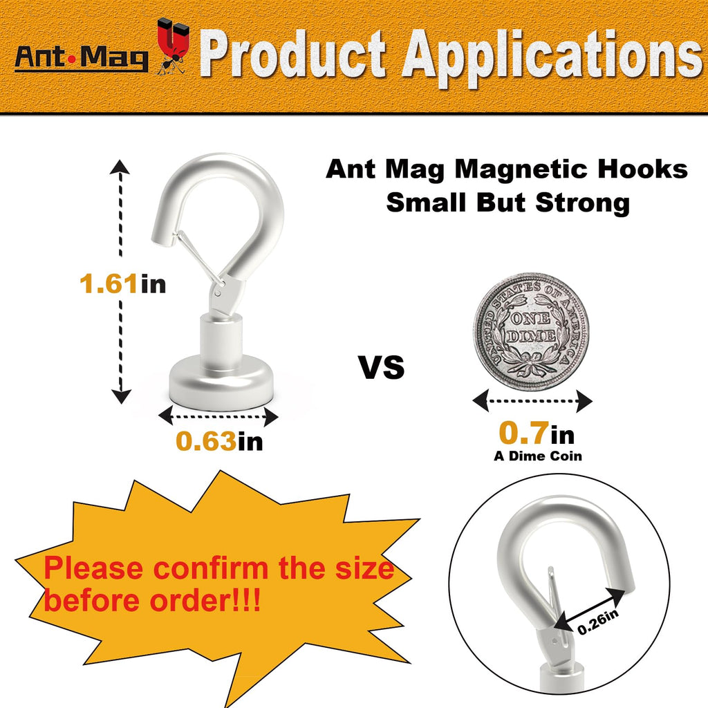 Ant Mag Magnetic Hooks Heavy Duty with Snap 22lbs Strong Magnet Hooks Great Hanging for Refrigerator, Cruise Cabin, Grill, Wreath,Kitchen,Office 20 Pack