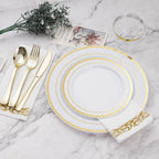 BESTVIP 700 PCS Disposable White and Gold Plastic Plates for 100 Guests