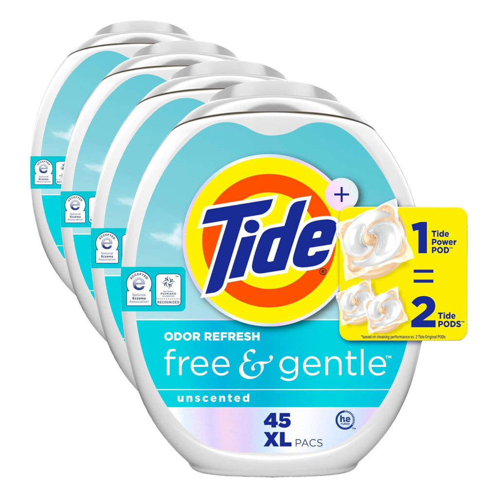 Tide PODS Free and Gentle Odor Refresh Laundry Detergent Packs, 45 Count, Hypoallergenic Laundry Detergent Pods (Pack of 4)