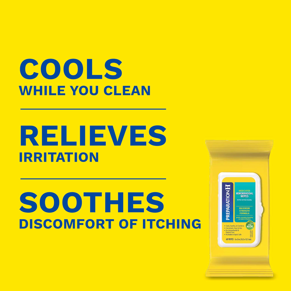 Preparation H Hemorrhoid Flushable Wipes with Witch Hazel for Skin Irritation Relief - 48 Count