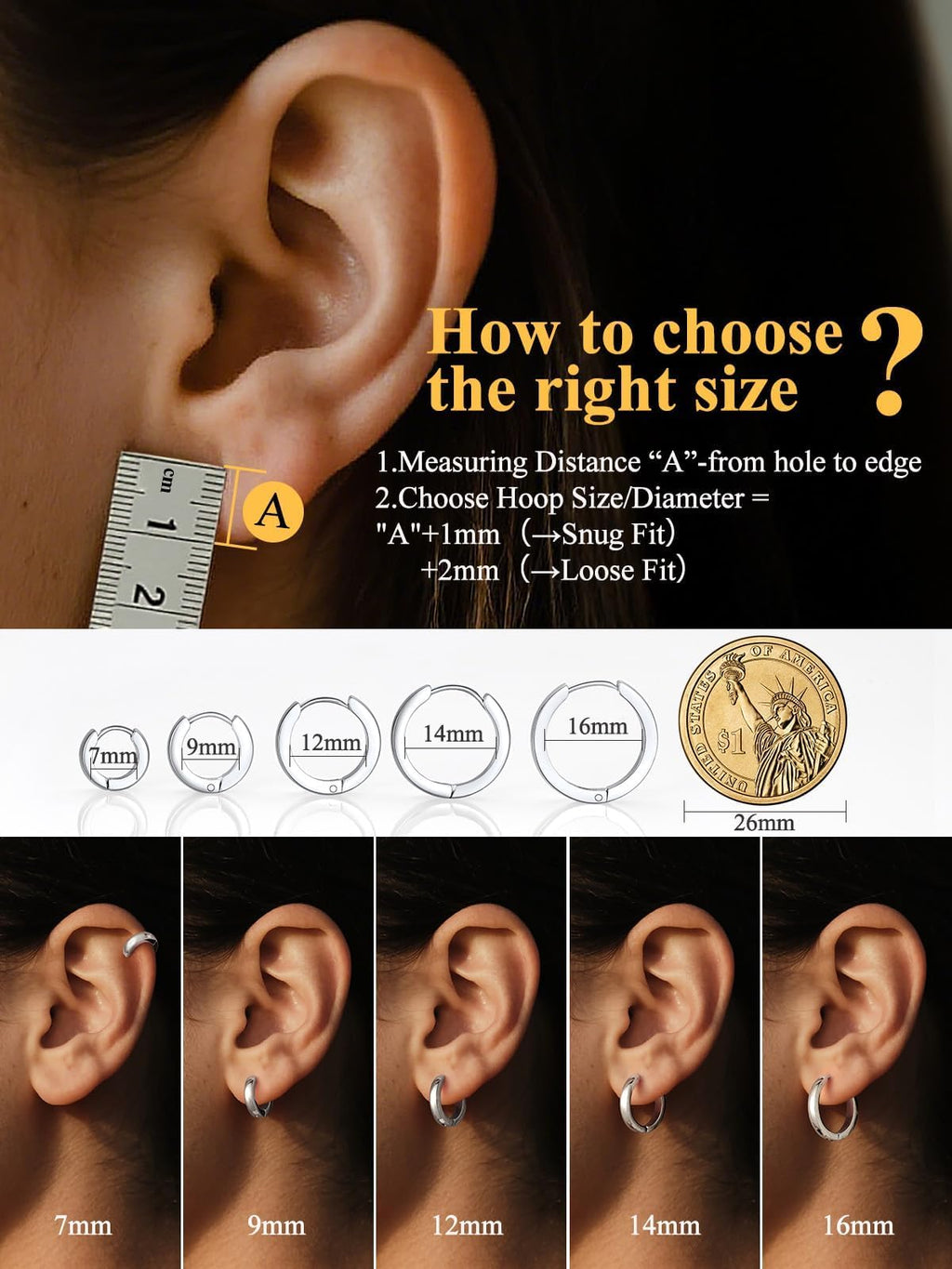 Small Silver Huggie Hoop Earrings for Women 9mm Lightweight