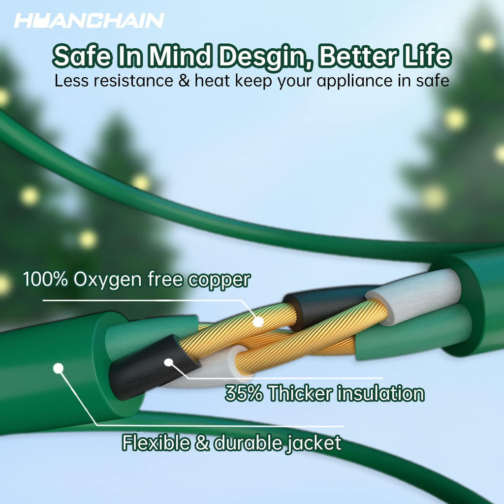 HUANCHAIN 16/3 Gauge Indoor Outdoor Green Extension Cord 50 ft Waterproof