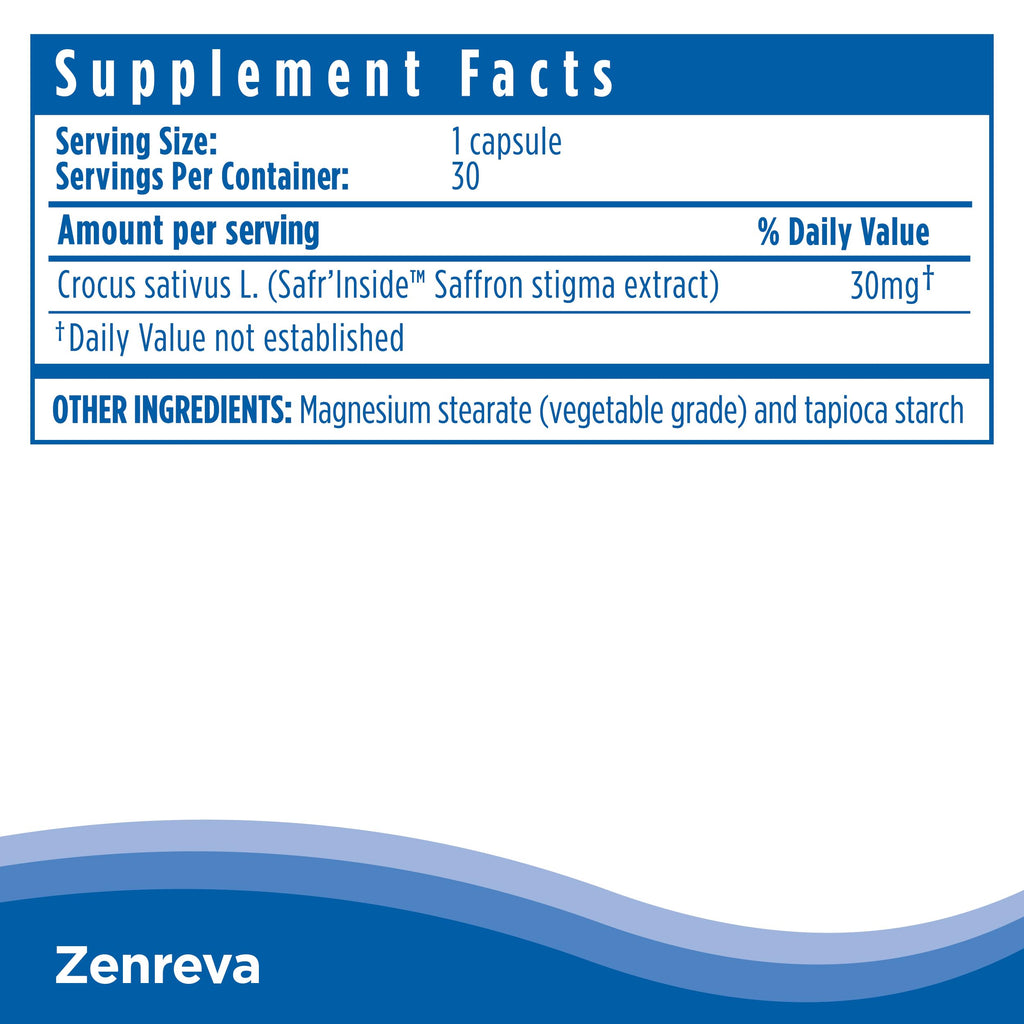 CalmCo Zenreva, Pure Saffron Extract, Non-GMO Vegan Capsules, 30 Count