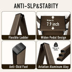 Mayi Plus 3 Step Ladder,Aluminum Folding Step Stool for Adults,Step Ladder with Wide Anti-Slip Pedal,330 lbs Capacity for Home,Office,Kitchen,Library(Walnut)