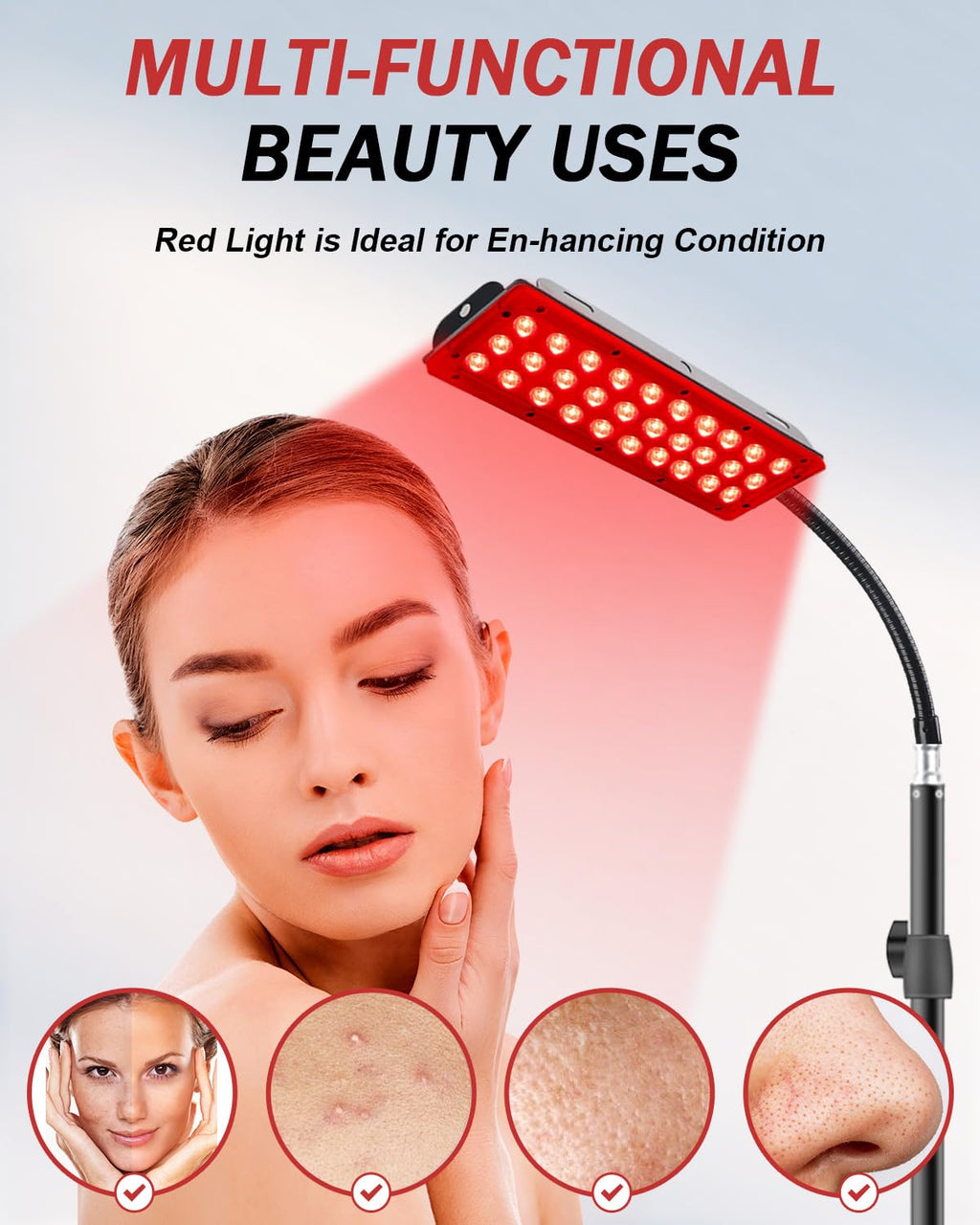 Rikimxin Red Light Therapy Lamp for Body, Infrared Light Therapy Lamps with Stand, 660nm Red and 850nm Near Infrared Redlight Therapy Device for Full Body Overall Health at Home with Eyes Protection