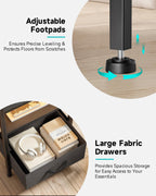 Lazzanto Nightstand with Rear Charging Station, LED Light, 2 Drawers, Black