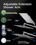Shower Head High Pressure,10" Rain Shower Head With Handheld Spray Combo, Shower Heads with Hose and 11'' Angle Adjustable Extension Arm, Waterfall Showerhead, Dual Detachable Shower Head