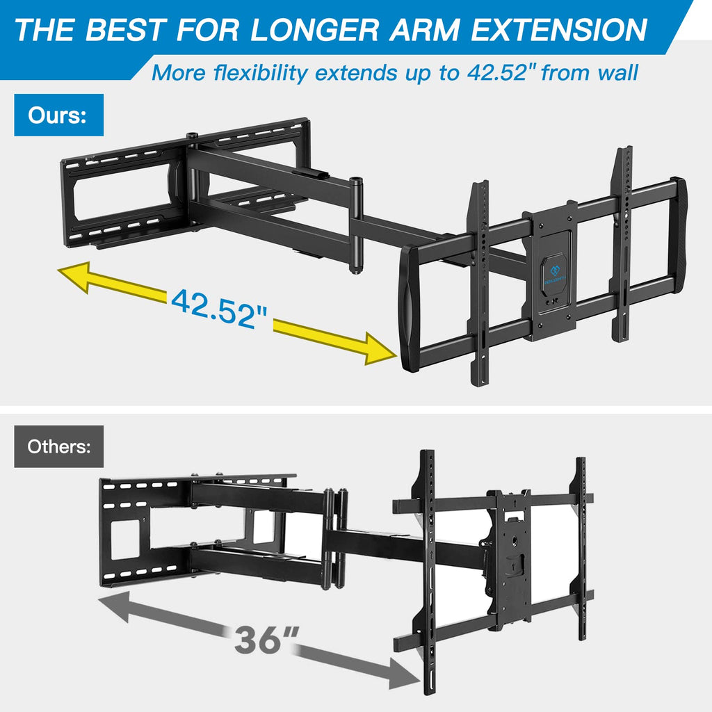 PERLESMITH Long Arm TV Wall Mount for 42-90 inch TVs, Full Motion TV Mount with 42.72 inch Extension Articulating Arm Swivel and Tilt, Max VESA 800x400mm, Holds up to 150 lbs, 16”,18”, 24” Studs