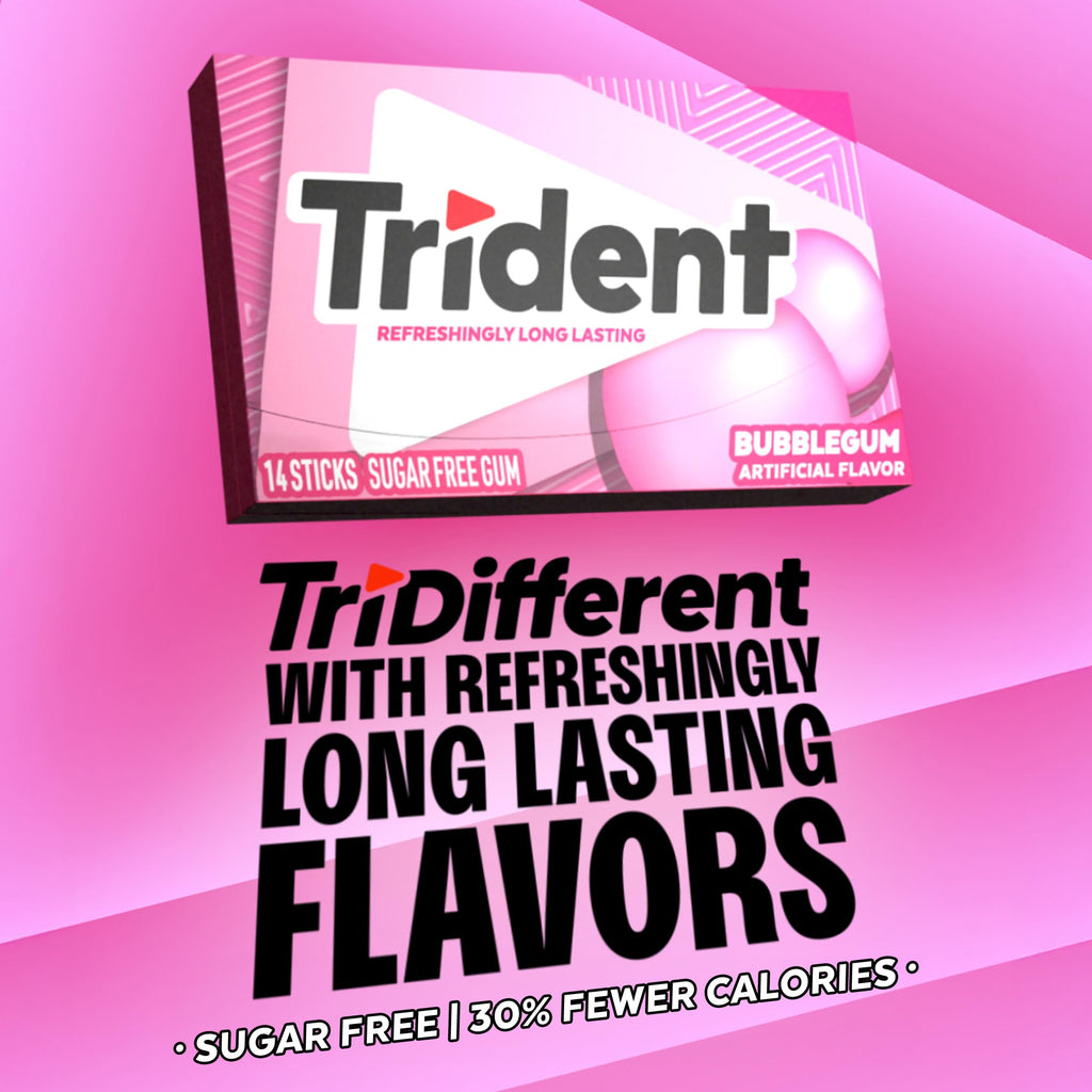 Trident Bubblegum Sugar Free Gum, Original Version, 168 Pieces, Pack of 12