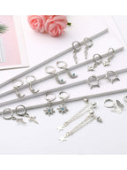 Hicarer 12 Pairs Dangle Huggie Hoop Earrings Star Moon Charms Set,Silver