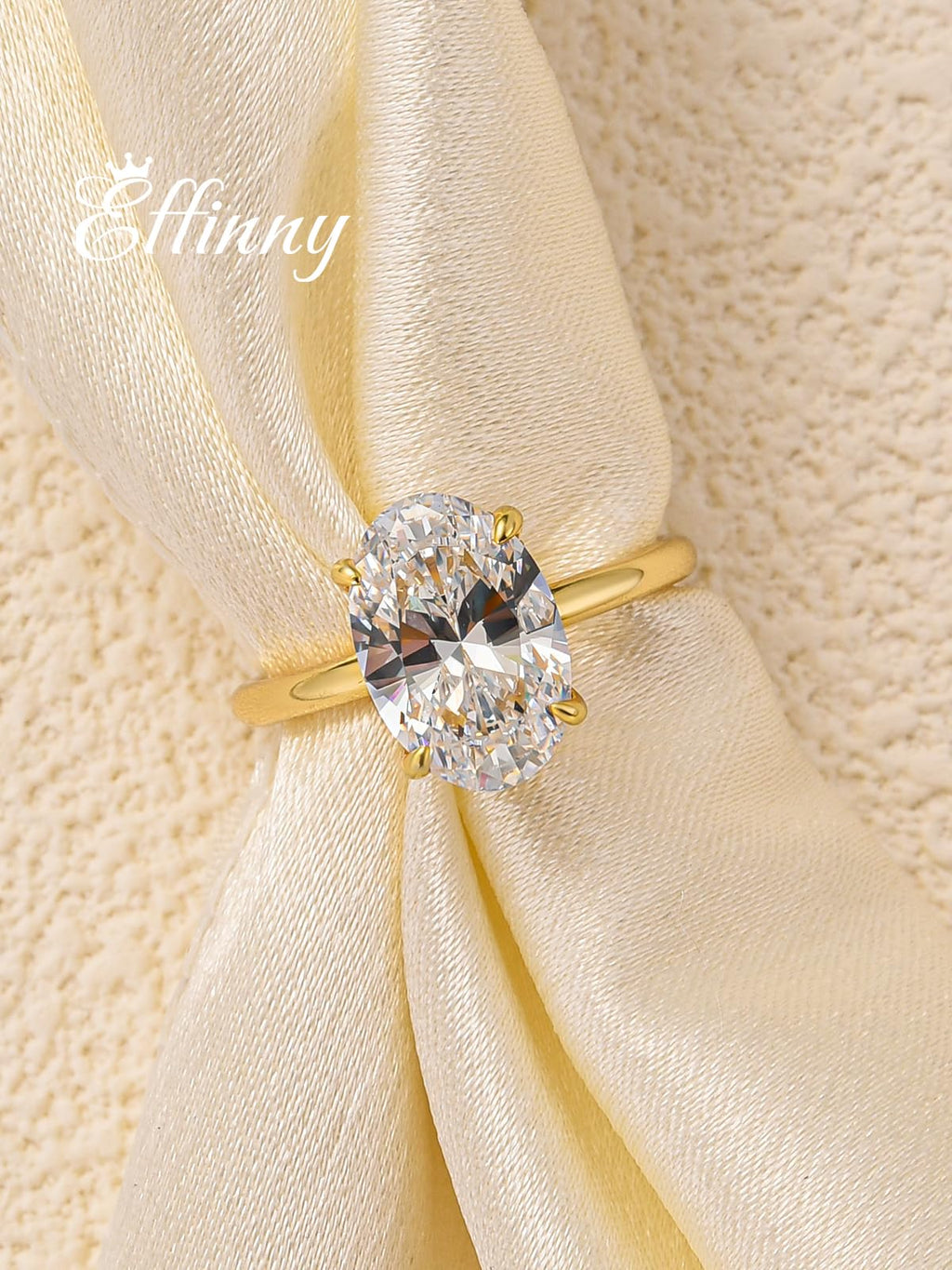 Effinny 3.5 Carat Elongated Oval Cut Engagement Ring for Women,925 Sterling Silver Solitaire Promise Ring (3.5ct,Golden, 5)