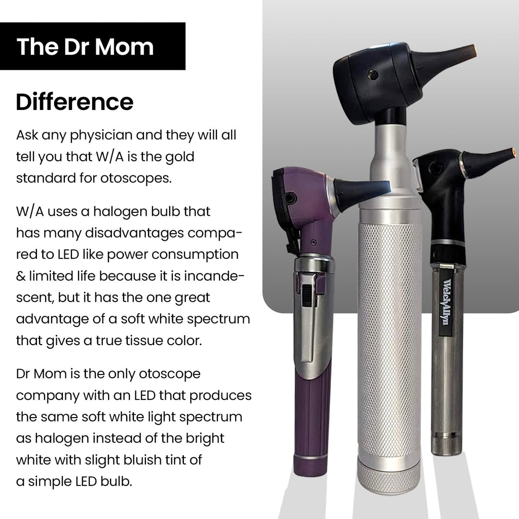 5th Gen Dr Mom Professional Otoscope - Full-Size with Our Largest Lens, Complete with Batteries and Hard Travel Case