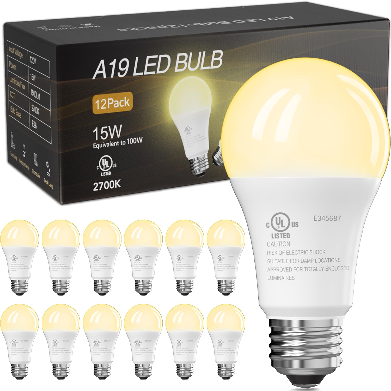 TJOY 24 Pack LED Light Bulbs, 100 Watt Equivalent A19 LED Bulbs, Soft Warm White 2700K, Energy Saving Lightbulbs with E26 Standard Base, 1500 Lumens Non Dimmable Lamp for Home Bedroom Kitchen