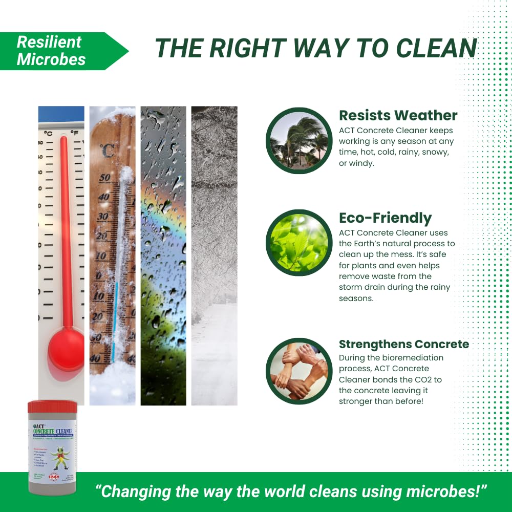 ACT Concrete Cleaner – Eco-Friendly Dry Powder Oil Stain Remover for Driveways, Sidewalks, Garages & Commercial Use | HOA Approved | Bioremediation Formula | Safe around Pets | 2.5lb