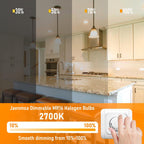 Jaenmsa MR16 Halogen Bulbs 50w 12V GU5.3, MR16 Halogen Light Bulbs 2 Pin, 12 Pack Dimmable Indoor Flood 50w Mr16 Small Light Bulb for Landscape/Track Light Bulbs 2700K Warm White