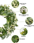 Vlorart Artificial Spring Summer Christmas Greenery Wreaths for Front Door Green Eucalyptus Leaf Wreath Decor Boxwood with Big Berries for Farmhouse Outside Year Round