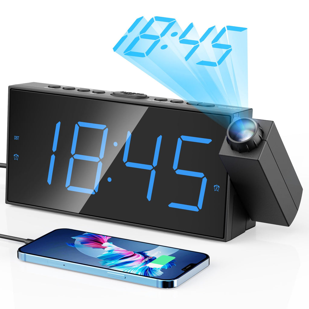 Mesqool Digital Projection Alarm Clock with Dual Alarms, 5 Levels Dimmer
