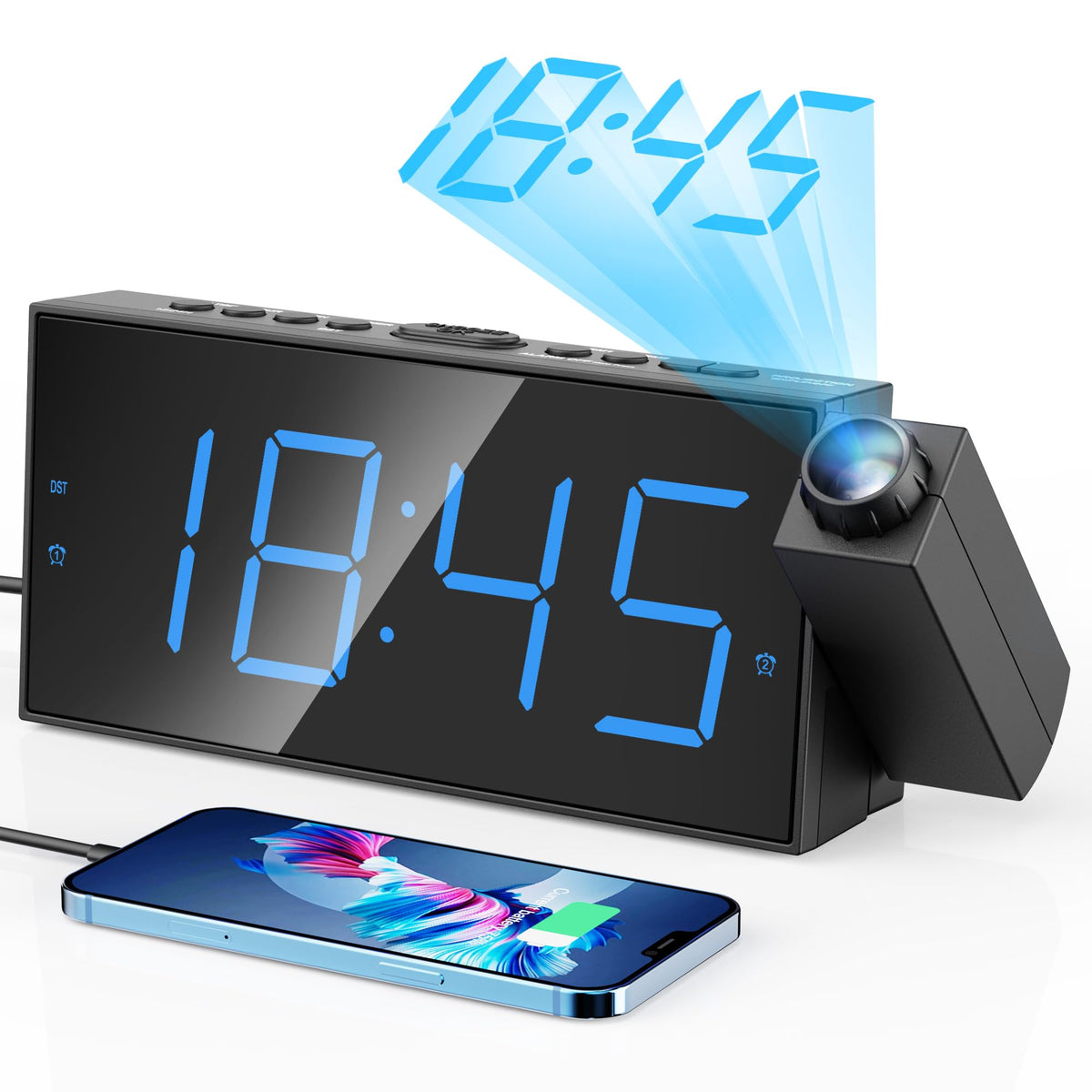 Mesqool Digital Projection Alarm Clock with Dual Alarms, 5 Levels Dimmer