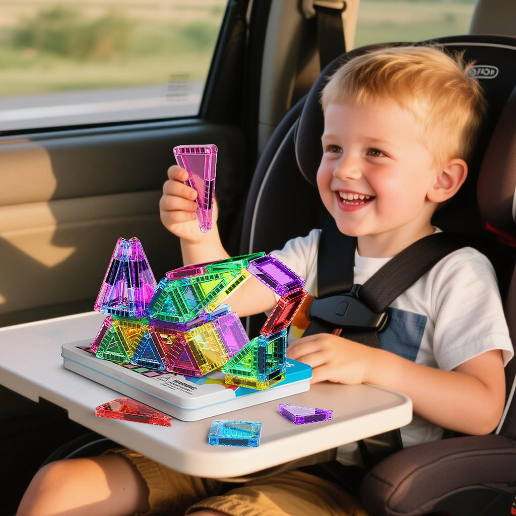 hunloot Mini Magnetic Building Toys for 3-8 Year Olds and Toddlers, STEM Magnet Travel Construction Set with Storage Box - Educational Birthday Gifts for Boys & Girls