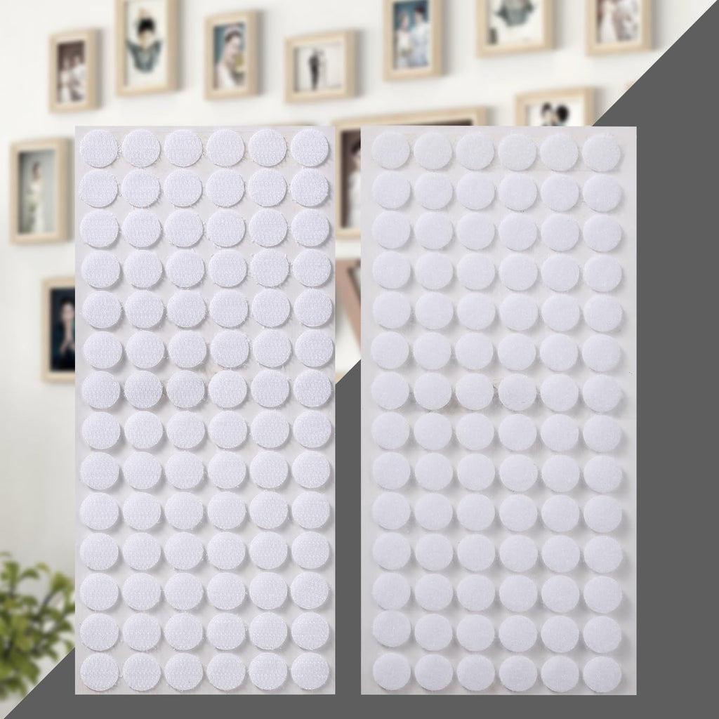 JUMINIZ 1000 Pcs (500 Pairs) 0.59inch Diameter Hook and Loop Fastener Self Adhesive Round Circle Sticky Sticker Dots for Arts and Crafts School Classroom Home and Office Use, White