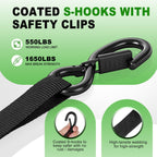THURSLLON Retractable Ratchet Straps (4-Pack) - 1 Inch x 10 Feet (1,650lb Break Strength) - Auto Self Retracting Tie Down Straps for Truck, Cargo Trailer, Motorcycle, ATV, UTV - Black