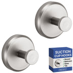 HOME SO Suction Cup Hooks for Shower & Bathroom Towel Holder 2-Pack – Suction Cups Hooks for Hanging Towels, Robes, & Coats - Tiles, Glass Door or Mirror – Shower Hooks & Towel Hooks Organizer -Nickel