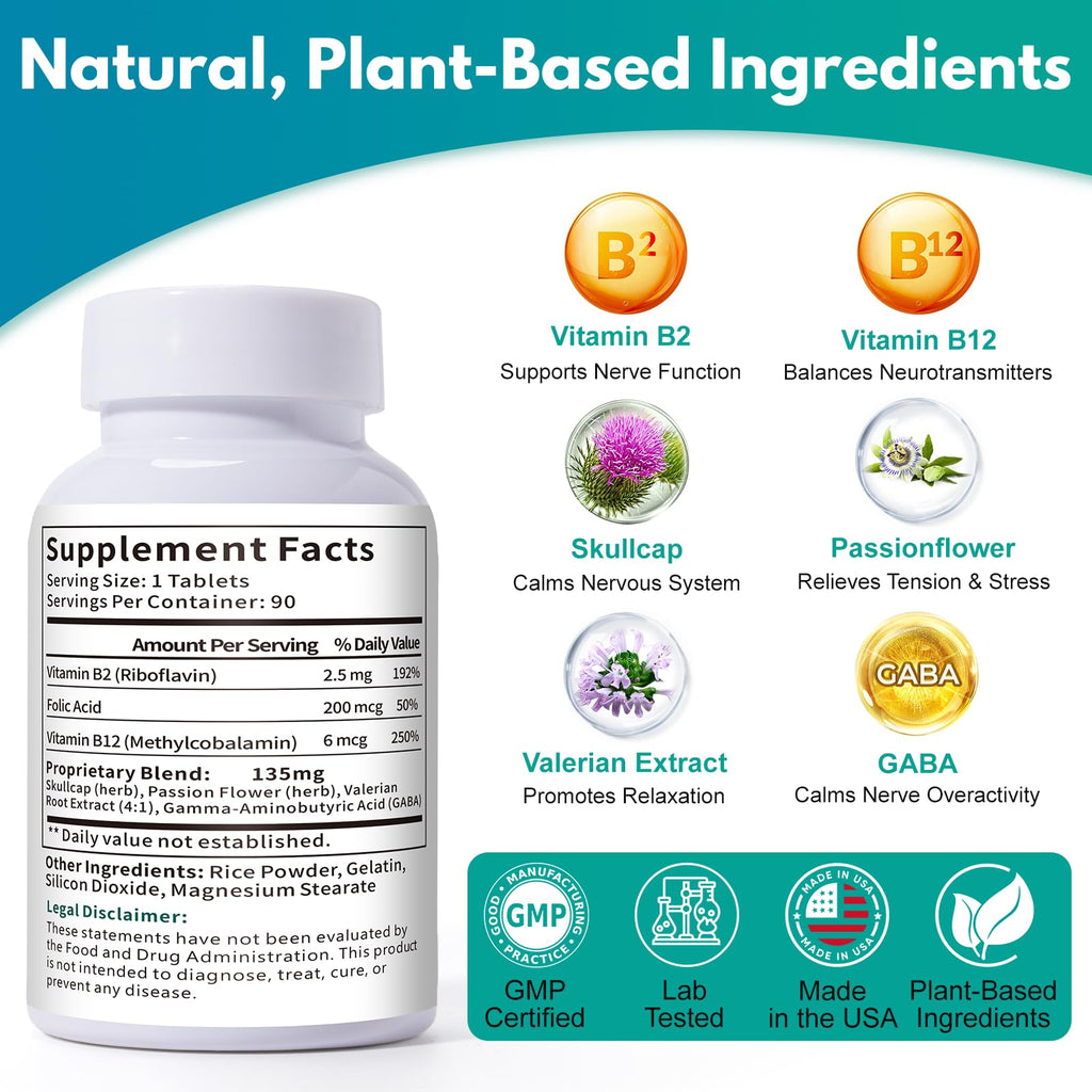 ZERBI Essential Tremor Relief Herbal Supplement – for Hand, Arm, Head, Leg & Voice Tremors – with Skullcap, Passionflower & Valerian – 90 Capsules