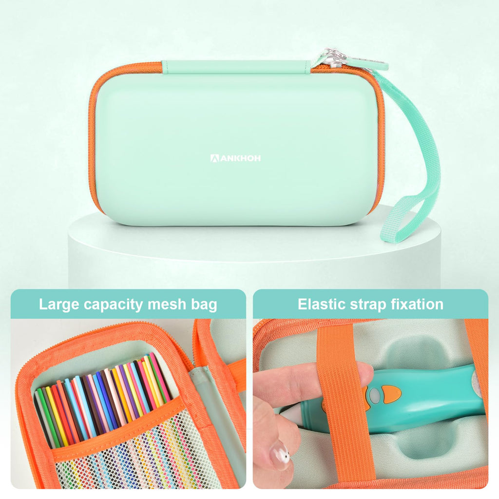 ANKHOH Organizer Case for 3Doodler Start+ Essentials 3D Pen for Kids, EVA Shell/Wrist Strap, Drop-Proof Water-Resistant, Stores for 3d Pen Filament USB for Travel/Home/School (Mint Green, Case Only)